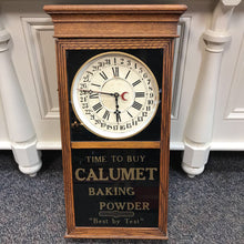 Load image into Gallery viewer, Antique Wall Clock Calumet Baking Powder Ad 1900's (34x16x4)(AS Is)
