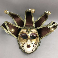 Load image into Gallery viewer, Venezia Masquerade Wall Mask Jester Porcelain Face with Bells (10")
