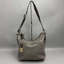 Load image into Gallery viewer, Gianni Bernini Gray Ostrich Embossed Faux Leather Shoulder Bag Purse (10x13x6")
