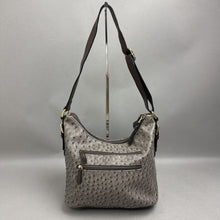 Load image into Gallery viewer, Gianni Bernini Gray Ostrich Embossed Faux Leather Shoulder Bag Purse (10x13x6")
