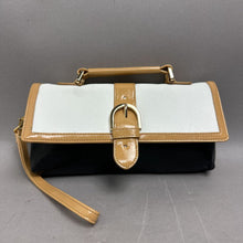Load image into Gallery viewer, Liz Claiborne Black White Tan Colorblock Faux Leather Clutch Purse (4.5x9")
