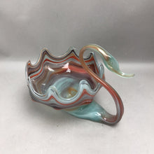 Load image into Gallery viewer, MCM Hand Blown Red Aqua Swirl Glass Swan Bowl (9x8x12")
