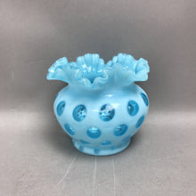 Load image into Gallery viewer, Fenton Blue Opalescent Glass Coin Dot Crimped Vase (5")
