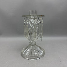 Load image into Gallery viewer, Pressed Glass Candlestick Holder w/Hanging Glass Prisms (8")
