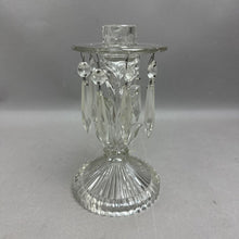 Load image into Gallery viewer, Pressed Glass Candlestick Holder w/Hanging Glass Prisms AS IS (8")
