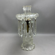 Load image into Gallery viewer, Pressed Glass Triple Arm Candelabra w/Hanging Prisms (12")
