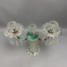 Load image into Gallery viewer, Pressed Glass Triple Arm Candelabra w/Hanging Prisms (12")
