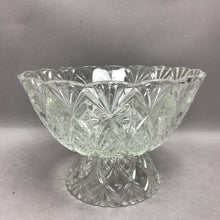 Load image into Gallery viewer, Vintage Pressed Glass Pineapple Starburst Pattern Pedestal Bowl Made in France (6x8")
