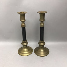 Load image into Gallery viewer, Vintage Mid-Century Brass Pillar Spindle Candlesticks Set (11")
