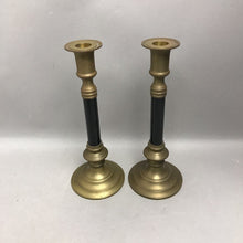 Load image into Gallery viewer, Vintage Mid-Century Brass Pillar Spindle Candlesticks Set (11")
