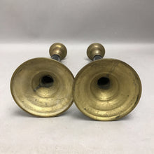 Load image into Gallery viewer, Vintage Mid-Century Brass Pillar Spindle Candlesticks Set (11")

