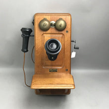 Load image into Gallery viewer, Kellogg Hand-Crank Oak Wood Wall Telephone (As-Is) (19x8.75x12)
