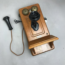 Load image into Gallery viewer, Kellogg Hand-Crank Oak Wood Wall Telephone (As-Is) (19x8.75x12)
