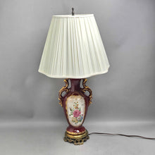Load image into Gallery viewer, Red Burgundy Floral Porcelain Urn Table Lamp (~25.5") (2 Available)
