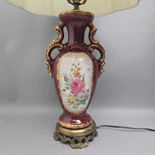 Load image into Gallery viewer, Red Burgundy Floral Porcelain Urn Table Lamp (~25.5") (2 Available)
