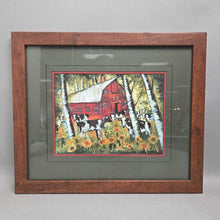 Load image into Gallery viewer, Framed Farmyard Barn &amp; Cow Scene, T. White (15.5x18.25)
