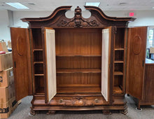 Load image into Gallery viewer, Antique Renaissance Revival Carved Walnut Armoire (~88x91x26)
