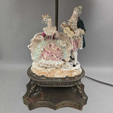 Load image into Gallery viewer, Porcelain Dresden Lace Figural Courting Musician Table Lamp (27") (As-Is)
