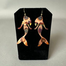 Load image into Gallery viewer, Flame-Painted Copper Mermaid Silhouette Earrings (2")
