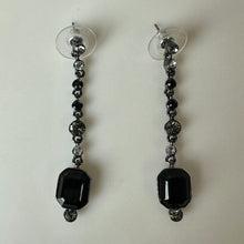 Load image into Gallery viewer, Givenchy Gunmetal Black Gray Clear Crystal Drop Earrings (2")

