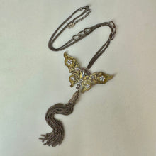 Load image into Gallery viewer, LALA Italia Silvertone Enamel Rhinestone Butterfly Tassel Necklace (26")
