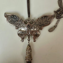 Load image into Gallery viewer, LALA Italia Silvertone Enamel Rhinestone Butterfly Tassel Necklace (26")
