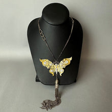 Load image into Gallery viewer, LALA Italia Silvertone Enamel Rhinestone Butterfly Tassel Necklace (26")
