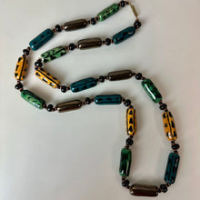 Load image into Gallery viewer, Vintage Green Yellow Bronze Handpainted Ceramic Beaded Necklace (31")
