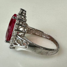 Load image into Gallery viewer, Sterling Teardrop Lab-Created Ruby Halo Ring sz 8
