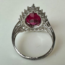 Load image into Gallery viewer, Sterling Teardrop Lab-Created Ruby Halo Ring sz 8
