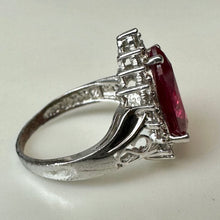 Load image into Gallery viewer, Sterling Teardrop Lab-Created Ruby Halo Ring sz 8
