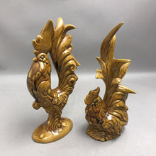 Load image into Gallery viewer, MCM Set of 2 Brown Glazed Ceramic Rooster Chicken Figurines (12")

