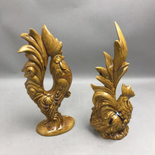 Load image into Gallery viewer, MCM Set of 2 Brown Glazed Ceramic Rooster Chicken Figurines (12")
