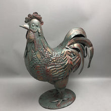 Load image into Gallery viewer, Large Rooster Sculpture Metal Chicken Blue Copper Painted (20")
