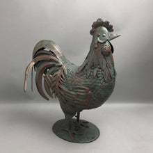 Load image into Gallery viewer, Large Rooster Sculpture Metal Chicken Blue Copper Painted (20")
