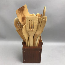 Load image into Gallery viewer, Vintage Wooden Chicken Utensil Holder with Wood Utensils (10x6x4)
