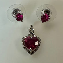 Load image into Gallery viewer, 10K White Gold Ruby Diamond Heart Pendant &amp; Stud Earrings Set (2.2g)
