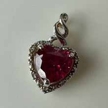 Load image into Gallery viewer, 10K White Gold Ruby Diamond Heart Pendant &amp; Stud Earrings Set (2.2g)
