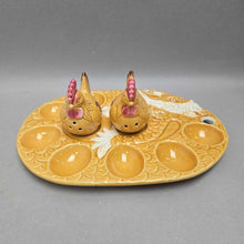 Load image into Gallery viewer, Yellow Ceramic Devilled Egg Plate + Chicken Salt &amp; Pepper (9.5x6.5)
