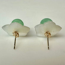 Load image into Gallery viewer, 14K Gold Jade Sphere Stud Earrings w/ Removable MOP Flower Enhancers (3.6g)
