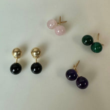 Load image into Gallery viewer, 14K Gold Interchangeable Amethyst Onyx Malachite Rose Quartz Barbel Earrings (3.6g)
