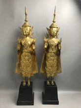 Load image into Gallery viewer, Pair of Thai Gilt Bronze Standing Bodhisattva Statues (34")
