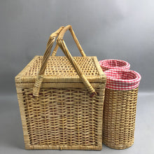 Load image into Gallery viewer, Vintage Wicker Picnic Basket Red &amp; White Checkered Liner (11")
