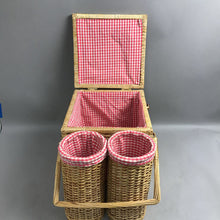 Load image into Gallery viewer, Vintage Wicker Picnic Basket Red &amp; White Checkered Liner (11")
