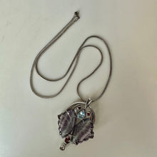 Load image into Gallery viewer, Sterling Carved Flourite Topaz Garnet Butterfly Pendant Brooch on 23" Chain Necklace
