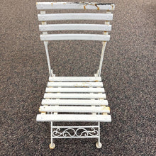 Load image into Gallery viewer, Small White Slatted Metal Folding Bistro Chair Garden Decor Plant Stand (25x12x13)
