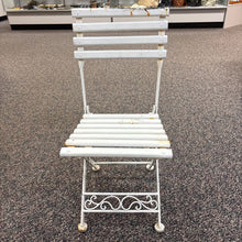 Load image into Gallery viewer, Small White Slatted Metal Folding Bistro Chair Garden Decor Plant Stand (25x12x13)
