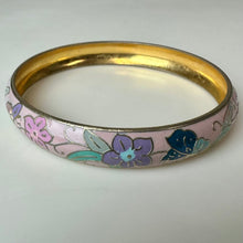 Load image into Gallery viewer, Vintage Pink Floral Butterfly Cloisonne-Style Bangle Bracelet (8" Circumference)
