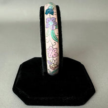 Load image into Gallery viewer, Vintage Pink Floral Butterfly Cloisonne-Style Bangle Bracelet (8" Circumference)
