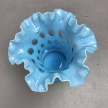 Load image into Gallery viewer, Fenton Blue Opalescent 'Coin Dot' Ruffled Vase (6.25")
